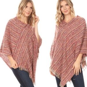 Pink Super Soft Fringe Knit Boho Poncho